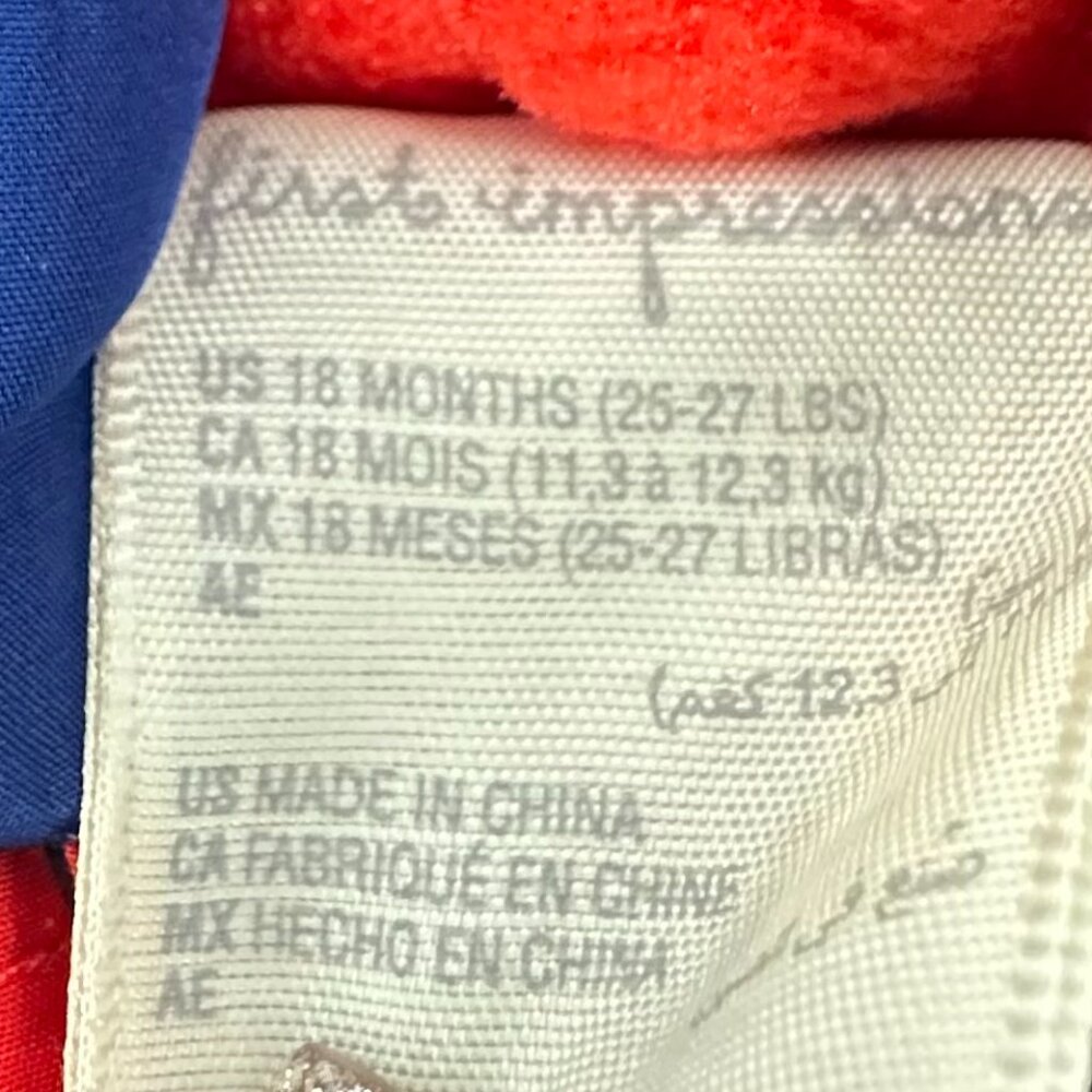 NEW!‎ First Impressions Baby Hooded Snowsuit Winter Jumpsuit Blue Red 18 months - Picture 4 of 14